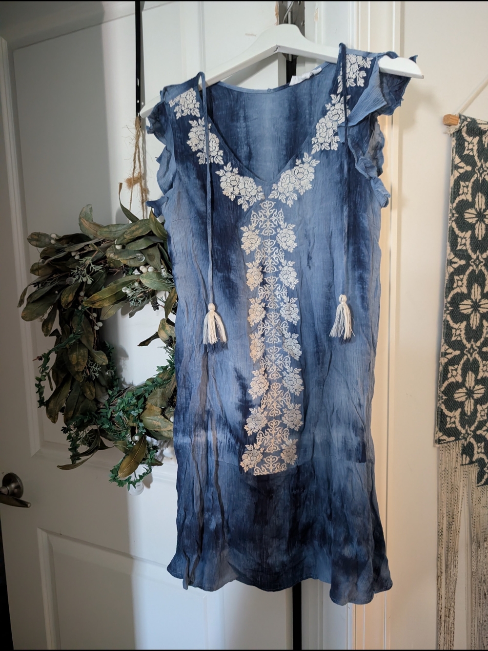 Pretty THML Blue Embroidered Bohemian Dress Size Small